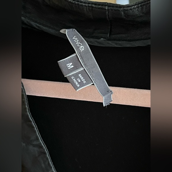 Vince Leather Trim Black Popover Mini Dress with Leather Trim Pockets - Picture 3 of 12